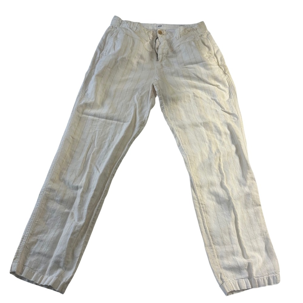 Gap Girlfriend Chino White Gold Metallic Pinstripe Pants Womens 10 Regular